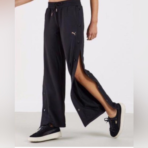 Vintage Puma Women’s Dry Cell Tear Away Black Snap Button Track‎ Pants Size L - Picture 1 of 11